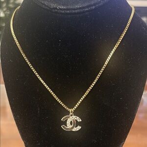 Gold-Tone Interlocking Logo Pendant Necklace - Classic Designer Style